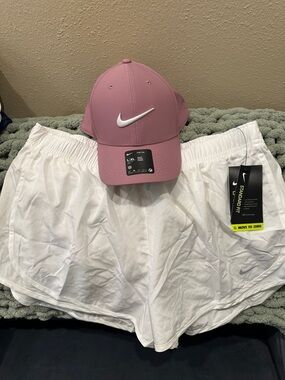 Nike Women's White Running Shorts with Pink Nike Cap